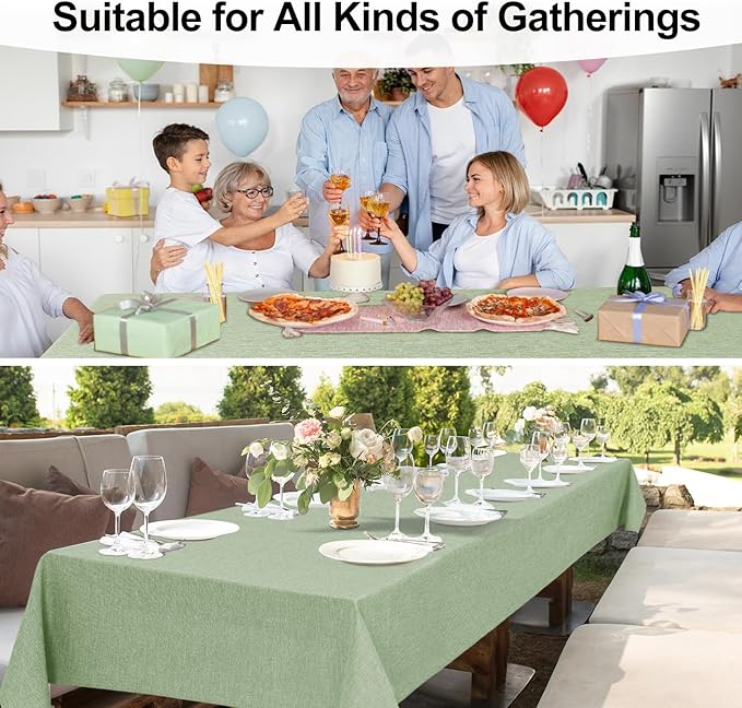 JIUZHEN Rectangle Table Cloth 54 x 108 Inch, Faux Linen Farmhouse Tablecloth Wrinkle and Stain Resistant Decorative Fabric Table Cover for Kitchen, Dining Room, Parties and Camping, Sage Green