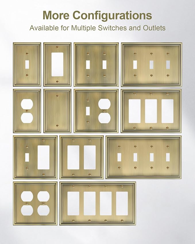 2-Pack Single Blank Wall Plates, Durable Solid Zinc Alloy Blank Outlet Covers, Decorative Antique Brass Wall Plate Cover for Unused Outlets/Switches, Corrosion Resistant
