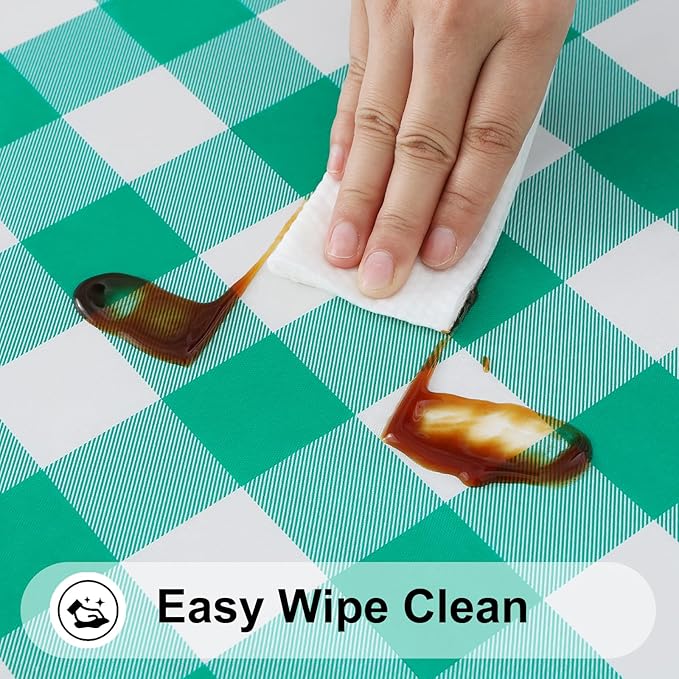 Smiry Rectangle Picnic Table Cloth, Elastic Waterproof Fitted Vinyl Tablecloths, Flannel Backed Buffalo Plaid Table Covers for Dining, Camping, Outdoor (White and Green, 30" x 48")