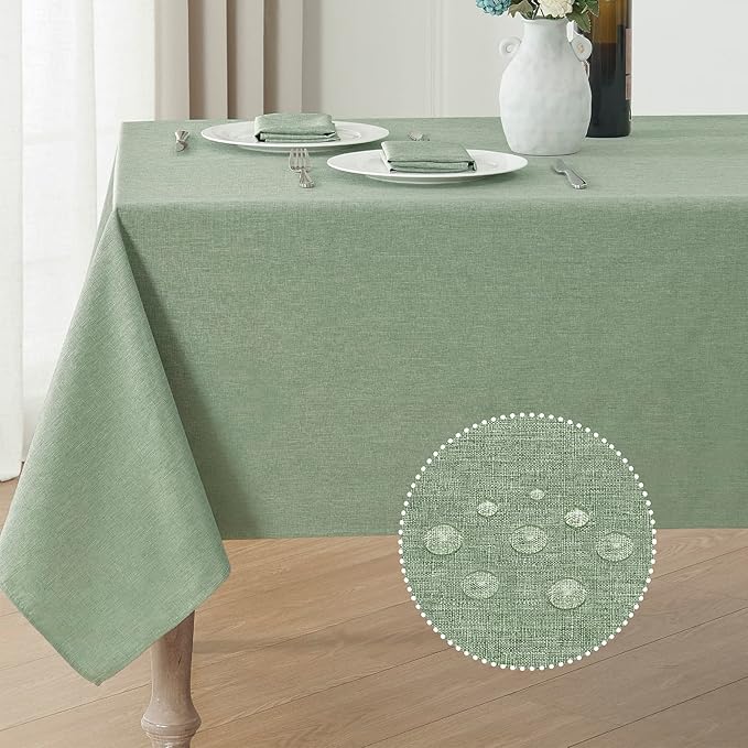 Rectangle Tablecloth Linen Textured Waterproof & Stain Resistant Table Cloth Wrinkle Free Decorative Fabric Farmhouse Table Cover for Dining/Party/Buffet/Wedding, 60 x 144 Inch, Sage Green