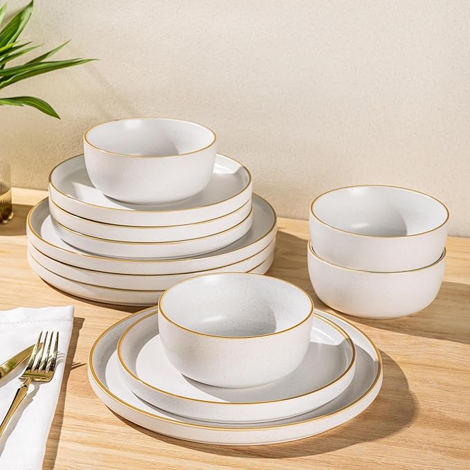 AmorArc Stoneware Dinnerware Sets for 8,Reactive Ceramic Plates and Bowls Set,Highly Chip and Crack Resistant | Dishwasher & Microwave Safe | Round Dishes Set Service for 8 (24pc)