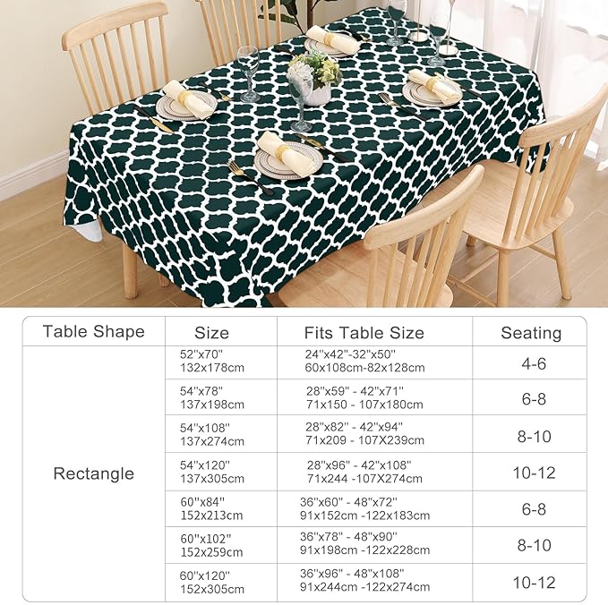 Smiry Rectangle Table Cloth, Waterproof Vinyl Tablecloth with Flannel Backing for Rectangle Tables, Wipeable Spillproof Plastic Tablecloths for Dining, Indoor and Outdoor (60"x102", Hunter Green)