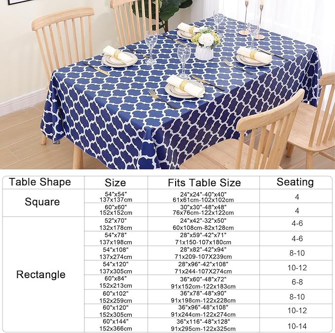 Smiry Rectangle Table Cloth Cover, Waterproof Vinyl Tablecloth with Flannel Backing for Rectangle Tables, Wipeable Spillproof Plastic Tablecloths for Dining, Camping and Indoor (60"x84", Navy)