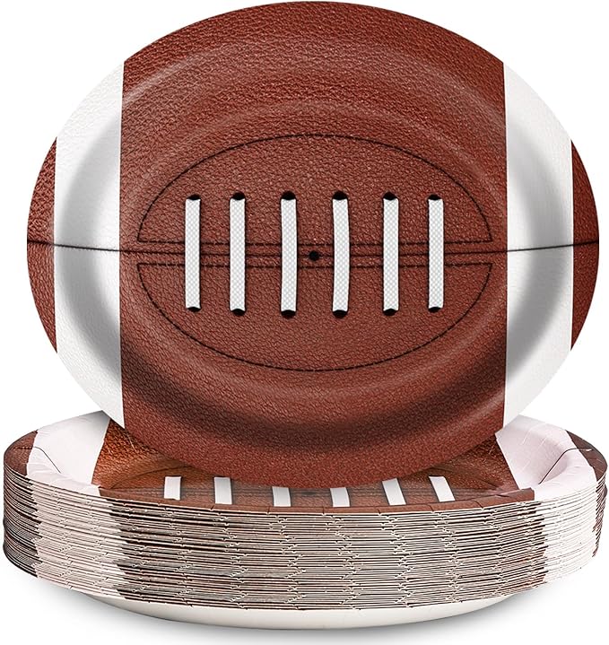 Football Oval Paper Plates 10" x 12",Large Disposable Heavy Duty Paper Plates American Sport Platters Rugby Bowls for Birthday Sports Event Gameday Carnivals Party Supplies,50 Guests
