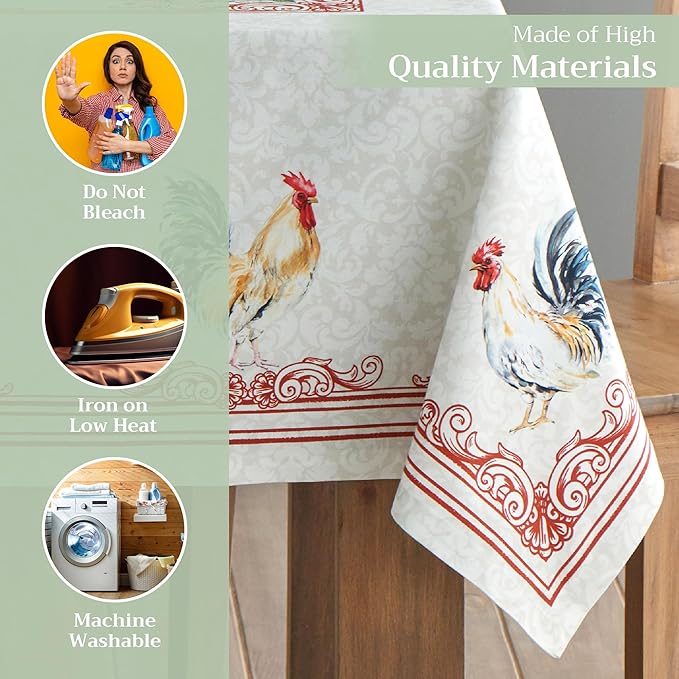 Maison d' Hermine Table Cloth Square Table 100% Cotton 60 x 60 Inches Tablecloth Reusable Decorative for Dining Room Farmhouse Home Valentines Day Decorations Spring Summer - Campagne
