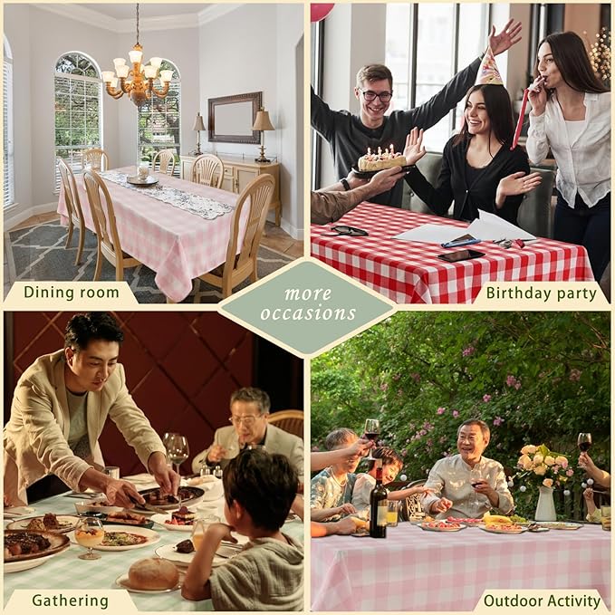 BALCONY & FALCON Gingham Table Cloth Rectangle – Reversible Water-Resistant Cotton Checkered Tablecloth for Valentine，Outdoor Picnic, Camping, Kitchen, Party Decor (Pink White, 57x118 Inch)