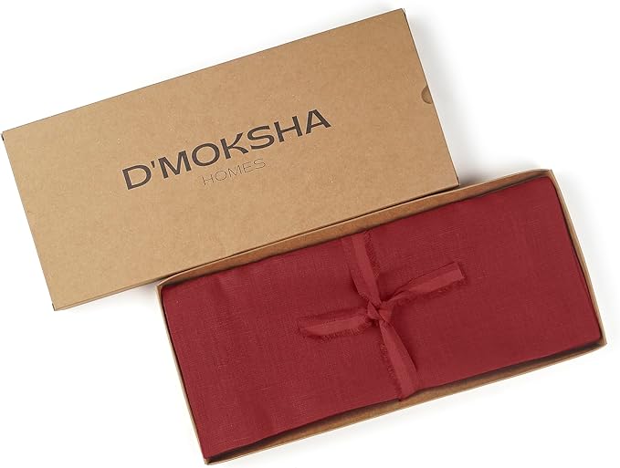 D'Moksha Homes Linen Red Table Runner 48 Inches - 100% Pure Linen Table Runner 14 x 48 Inch for Coffee Tables, Dresser, Valentines, Spring - Machine Washable