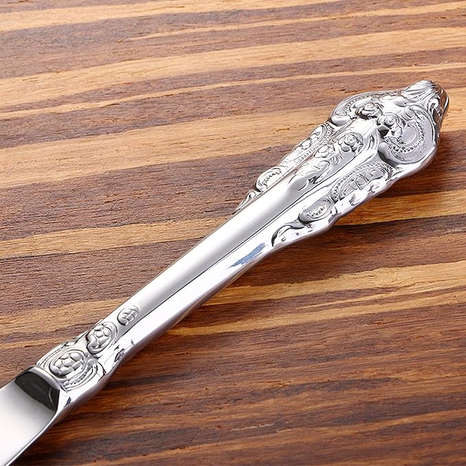 Silverware Set 18/10 Stainless Steel Flatware Sets Palace Style 24 Piece Delicate Cutlery Set for 6 Durable Home Kitchen Wedding Tableware Utensil Include Knifes Teaspoons Forks and Spoons