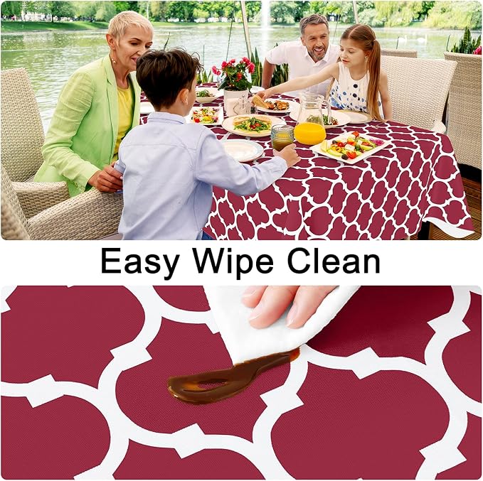 Smiry Square Table Cloth, Waterproof Vinyl Tablecloth with Flannel Backing for Square Tables, Wipeable Spillproof Plastic Tablecloths for Dining, Camping, Indoor and Outdoor (54"x54", Burgundy)