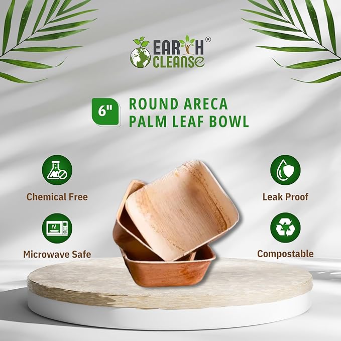 6 Inch Pyramid Compostable Palm Leaf Bowls | Pack of 25 | Eco Friendly Disposable Areca Leaf Bowls | Biodegradable, Plastic Free, Heavy Duty for Parties & Catering