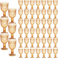 48 Pack Vintage Wine Glasses, Plastic Reusable 12 Ounce Colored Water Goblets, Unique Flower Embossed Pattern Unbreakable Stemmed Wine Glasses High Clear Wedding Party Bar Drinking Cups Amber