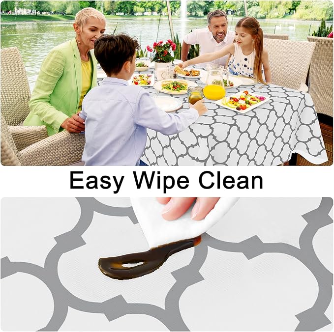 Smiry Rectangle Table Cloth, Waterproof Vinyl Tablecloth with Flannel Backing for Rectangle Tables, Wipeable Spillproof Plastic Tablecloths for Dining, Camping, Indoor and Outdoor (60"x84", White)