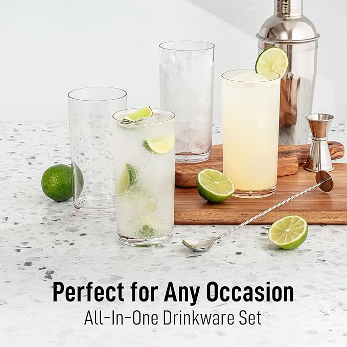 Zulay Kitchen Acrylic Glasses Drinkware - 4 Piece Unbreakable Plastic Tumblers - BPA-Free, Reusable Plastic Drinking Glasses for Home & Outdoors - Stackable, Lead-Free & Dishwasher Safe - (16 Ounces)