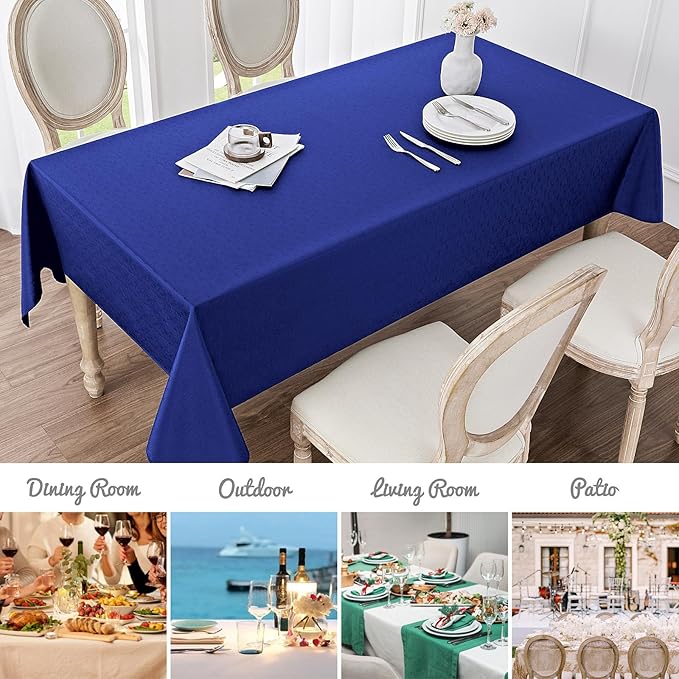 2 Pack Rectangle Tablecloth, 60x104 inch, Water Resistant Wrinkle Free Linen Textured Table Cloth Washable, Decorative Fabric Table Cover for Dining, Party and Camping, Royal Blue