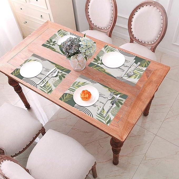 Bible Verse Christain Placemats Sage Green Boho Modern Scripture Inspirational Quotes Motivational Bohemian Washable Place Mats 12x18Inch for Dining Kitchen Farmhouse Decor 4 PCS
