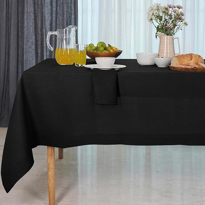 D'Moksha Homes Black Linen Tablecloth 54 x 72 Inch - 100% Pure Linen Tablecloth for Rectangle Tables - Machine Washable Table Cloth for Spring, Easter