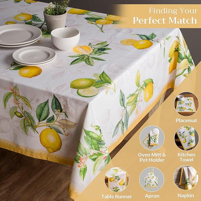 Maison d' Hermine Table Cloth Rectangle Table 100% Cotton 54 x 72 Inches Tablecloth Reusable Decorative for Dining Room Farmhouse Home Valentines Day Decorations Spring Summer - Limoncello