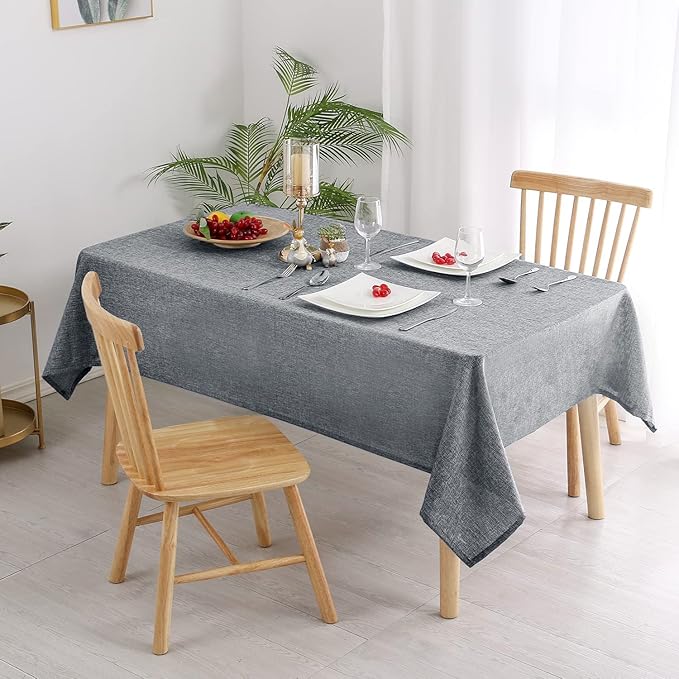 Hiasan Faux Linen Rectangle Tablecloth - Wrinkle and Stain Resistant Washable Table Cloth for Kitchen Dining Room Holiday Table Cover for Party Dinner, Grey, 54 x 120 Inch