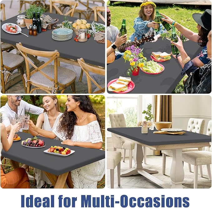 Spandex 8 Foot Rectangle Table Cloth 2 Pack, Elastic Fitted Tablecloths for Picnic, Stretch Washable Patio Table Cover for Outdoor, Camping, Banquet and Parties (Dark Grey, 30"x96")