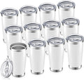 20 oz Tumbler Bulk with Lid Stainless Steel Insulated Tumblers Double Wall Vacuum Coffee Mug Powder Coated Tumbler Cups for Cold and Hot Drinks, White, 12 pack