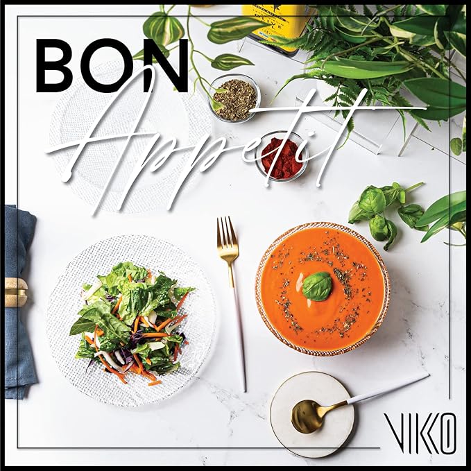 Vikko Elegant Textured Glass Plates - Set of 4 Stackable Salad & Dessert Plates, 8.5 Inch, Dishwasher Safe