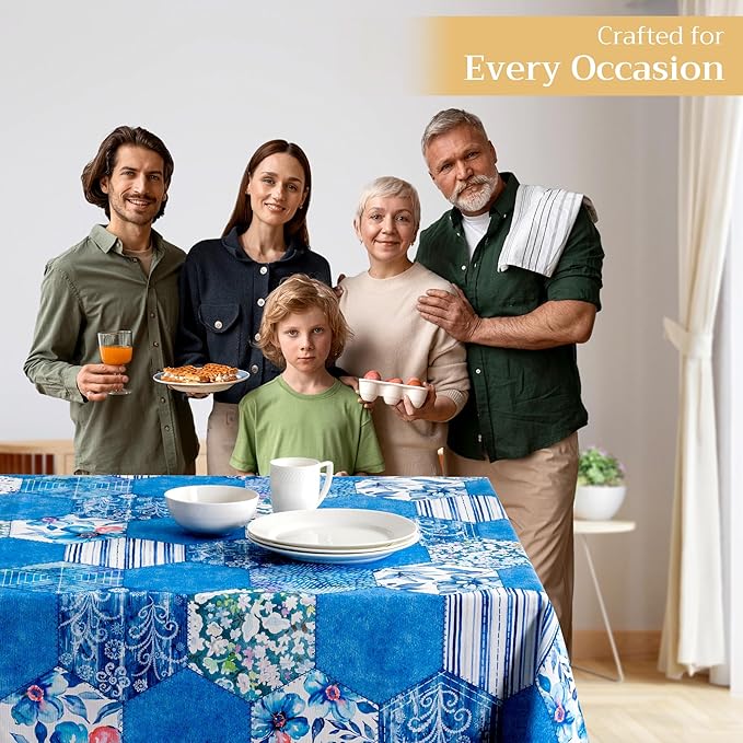 Maison d' Hermine Table Cloth Rectangle Table 100% Cotton 70 x 120 Inches Tablecloth Reusable Decorative for Dining Room Farmhouse Home Valentines Day Decorations Spring Summer - Summer Blues