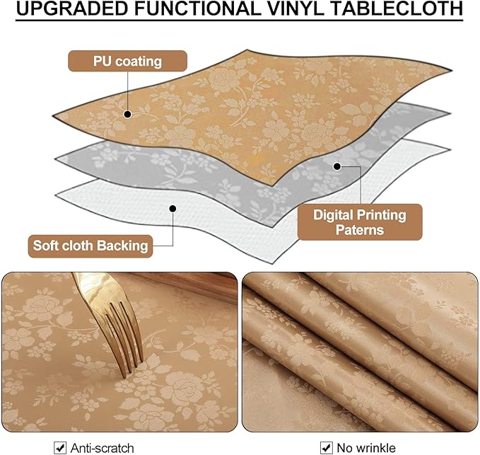 Smiry Rectangle Table Cloth, Waterproof Heavy Duty Vinyl Tablecloths, Wipeable Washable Table Cover for Kitchen and Dining Room (Brown, 60" X 120")