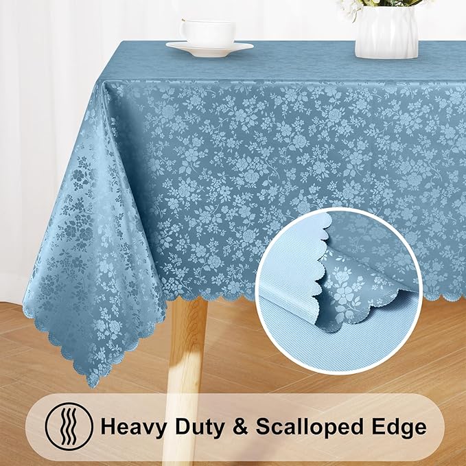 Smiry Round Table Cloth, Waterproof Heavy Duty Vinyl Tablecloths, Wipeable Washable Table Cover for Kitchen and Dining Room (Stone Blue, 70" Round)