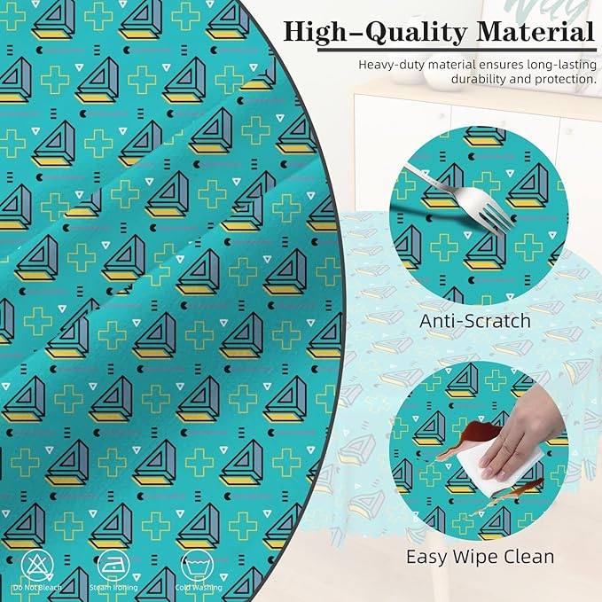 Laeacco 60 Inch Geometric Round Tablecloth Turquoise Triangle Pattern Modern Abstract Art Print Table Cloth Washable Waterproof Wrinkle Free Table Cover for Kitchen Dining Picnic Party Decoration