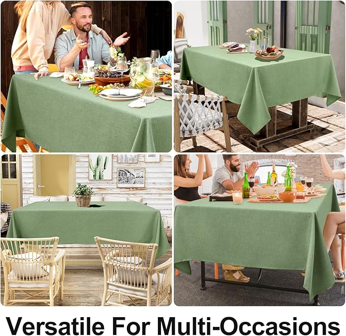 Smiry Rectangle Table Cloth Linen Textured, Waterproof Spillproof Anti-Wrinkle Burlap Tablecloth, Washable Decorative Fabric Table Cover for Dining, Party, Banquet, 60 x 102 Inch, Sage Green