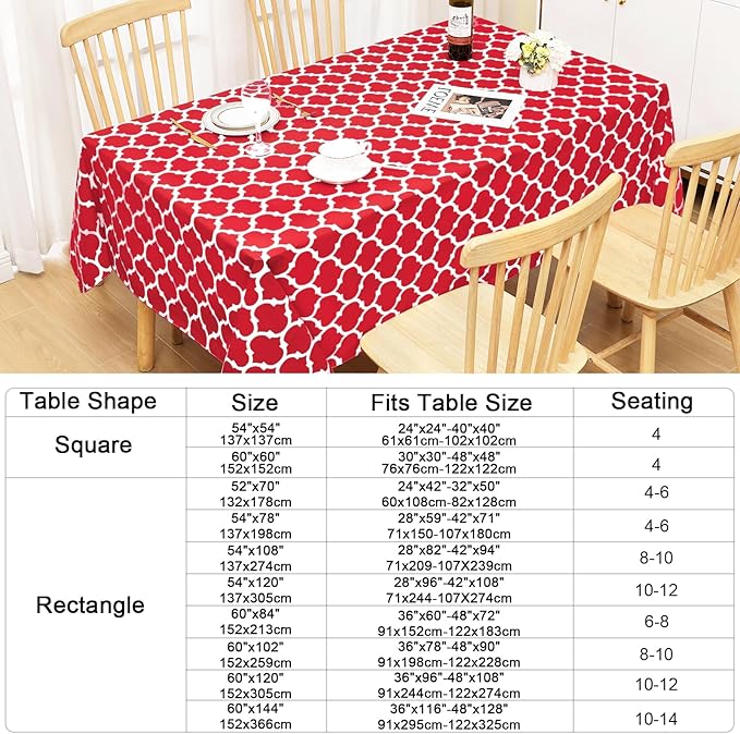 Smiry Rectangle Table Cloth, Waterproof Vinyl Tablecloth with Flannel Backing for Rectangle Tables, Wipeable Spillproof Plastic Tablecloths for Dining, Camping, Indoor and Outdoor (52"x70", Red)