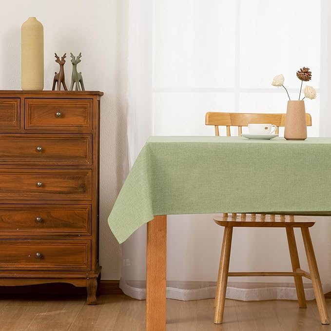Hiasan 2 Pack Faux Linen Rectangle Tablecloth - Wrinkle and Stain Resistant Washable Table Cloth for Kitchen Dining Room Holiday Table Cover for Party Dinner, Green, 60 x 84 Inch