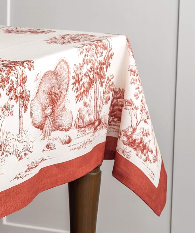 Maison d' Hermine Table Cloth Rectangle Table 100% Cotton 60 x 108 Inches Fall Tablecloth Reusable Everyday Use for Thanksgiving Christmas Decorations Dining Farmhouse Party (Holy Jouy - Red)