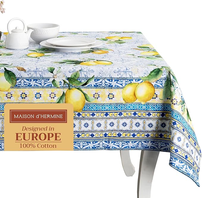 Maison d' Hermine Table Cloth Rectangle Table 100% Cotton 60 x 120 Inches Tablecloth Reusable Decorative for Dining Room Farmhouse Home Valentines Day Decorations Spring Summer - Citrus