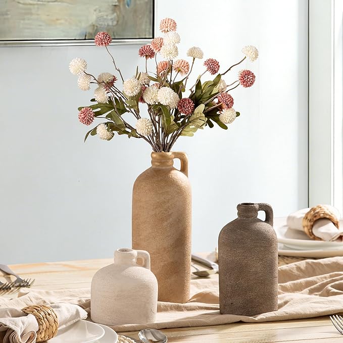 Ceramic Vase Home Table Decor - Flower Vase Set of 3 Living Room Kitchen Decorations Farmhouse Modern Rustic Vases Decorative Centerpiece for Shelf Bedroom Office Bathroom Dining Coffee Desk