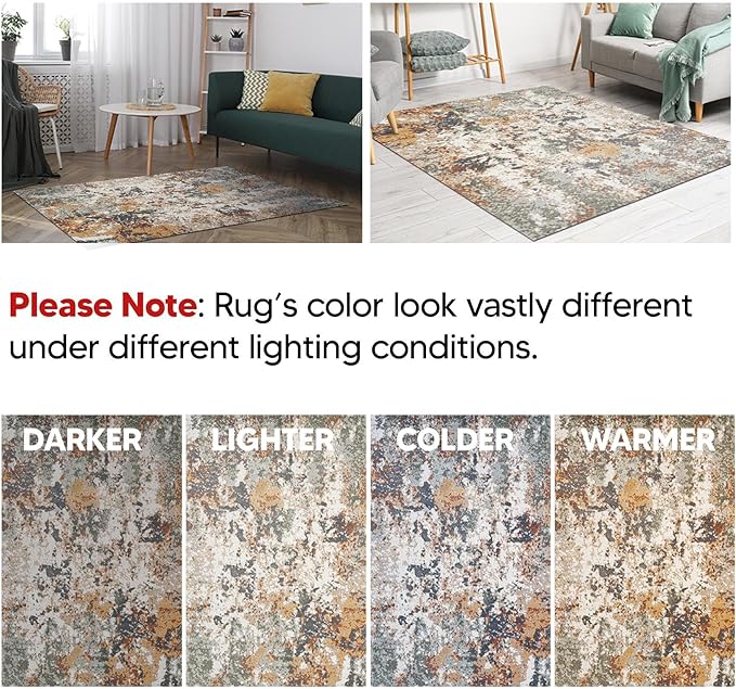 Keen Home Design Area Rugs - 6x9 Non-Shedding, Abstract Rugs for Kitchen, Living Room, Bedroom, Dining Room, Entryway - Size: 5'11" x 9'2", Multi