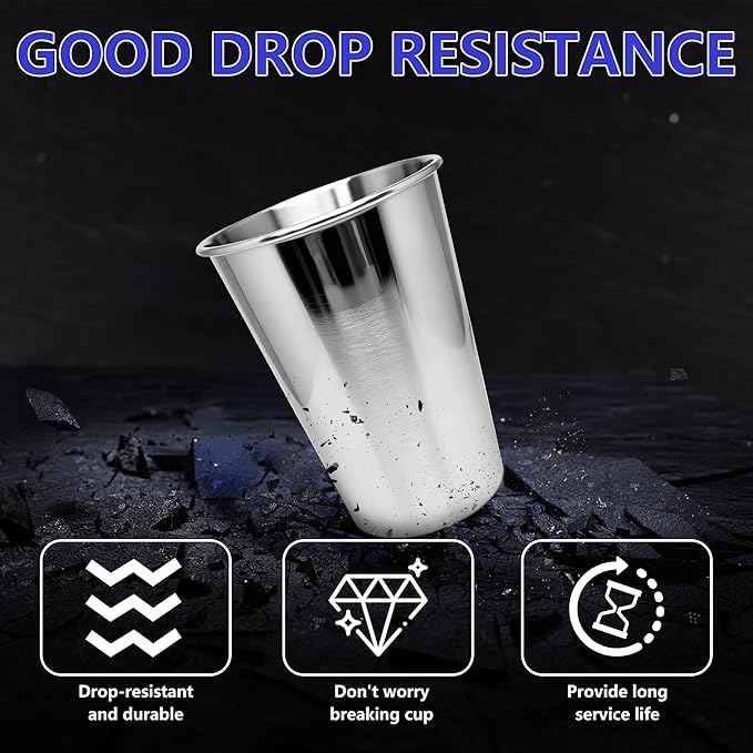 20PCS 20-OZ Tainless Steel Cups,Metal Cups, Stainless Steel Pint CupsStackable Unbreakable Drinking Glasses for Party, BBQ Camping, (60)