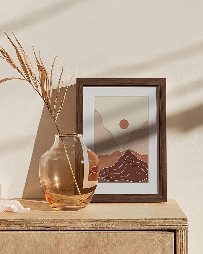 HAUS AND HUES 6x8 Picture Frame with Real Glass and Walnut Oak Matted to 4x6 - Oak 8x6 Picture Frame - Includes American Oak, Easel Back, Vertical Hang - Ideal for Home, Room, Office (6x8 in, Walnut)