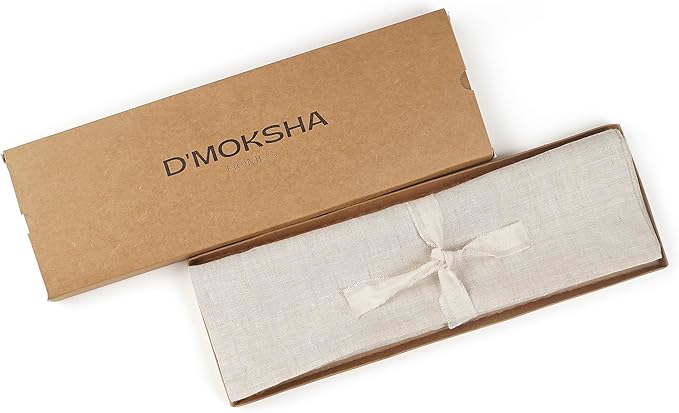 D'Moksha Homes Linen Light Natural Table Runner 132 Inches Long - 100% Pure Linen Extra Long Table Runner 14 x 132 Inch for Valentines, Spring, Easter - Machine Washable