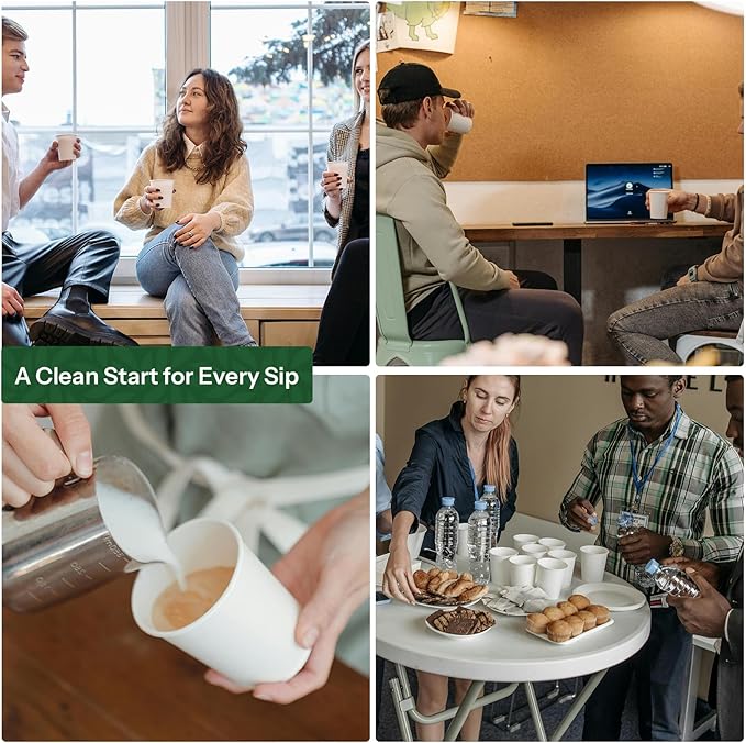 8 oz Paper Coffee Cups Disposable Hot Cups, 400 Pack Leak Proof White Paper Cups, 300GSM Thickened Small Disposable Cups, Bulk Coffee Cups for Everyday Home Office Coffee Bar Supplies Party Essentials