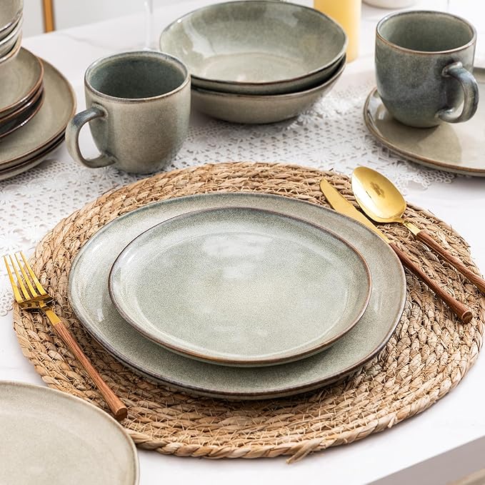 AmorArc Ceramic Dinnerware Sets,Handmade Reactive Glaze Stoneware Plates and Bowls Set,Highly Scratch Resistant | Dishwasher & Microwave Safe Dishes Set,Service for 4 (12pc)