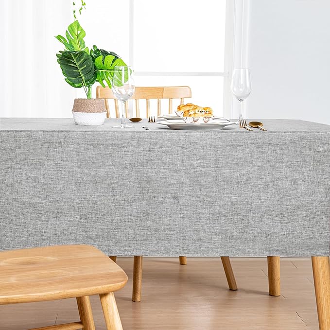 Hiasan 2 Pack Faux Linen Rectangle Tablecloth - Wrinkle and Stain Resistant Washable Table Cloth for Kitchen Dining Room Holiday Table Cover for Party Dinner, Light Grey, 70 x 140 Inch