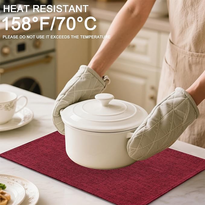 Homaxy Cloths Placemats for Dining Table Set of 4, Heat Resistant Washable Cotton Linen Blend Table Mats, Easy to Clean Place Mats for Indoor Outdoor Party Kitchen Decoration, 13" x 19", Red