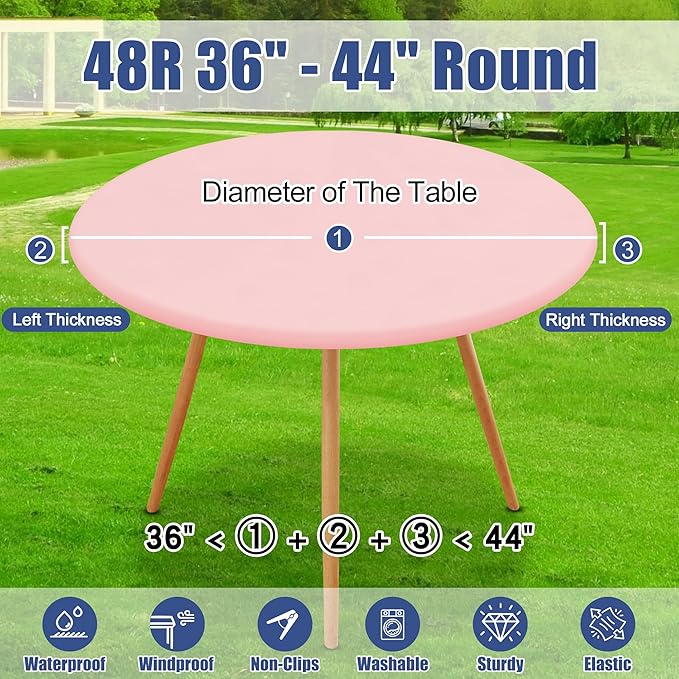 Round Spandex Tablecloth 2 Pack, Elastic Fitted Waterproof Tablecloths for 36"-44" Tables, Stretch Washable Picnic Table Cover for Camping, Dining, Indoor and Outdoor, Pink