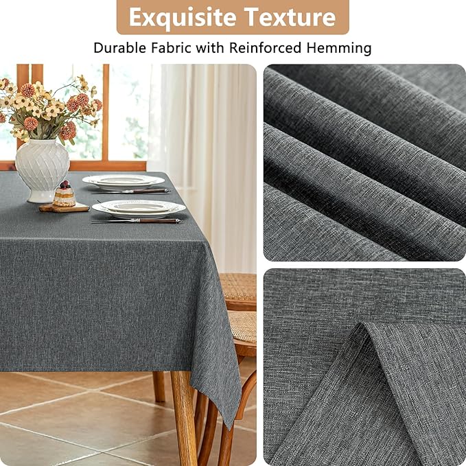 Faux Linen Fabric Rectangle Grey Table Cloth 55 x 70 Inch Textured Stain Resistant & Washable Gray Rectangular Tablecloth Reusable for Dining Kitchen Party