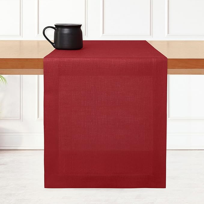 D'Moksha Homes Linen Red Table Runner 108 Inches Long - 100% Pure Linen Dining Table Runner 14 x 108 Inch for Valentines, Spring - Machine Washable