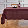 Solino Home Linen Square Tablecloth 52 x 52 Inch - 100% Pure Linen Burgundy Table Throw - Classic Hemstitch, Machine Washable Table Cloth for Winter, Valentines