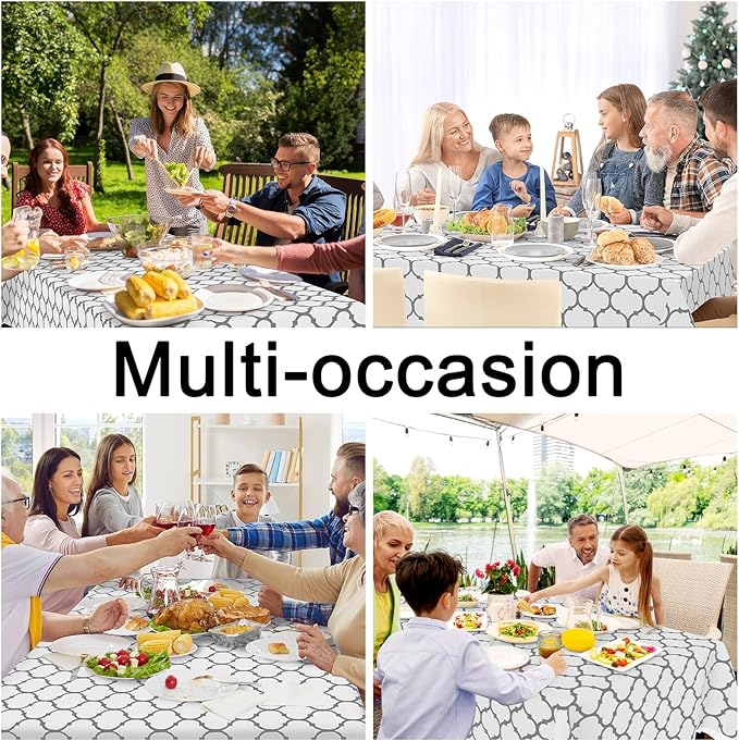Smiry Rectangle Table Cloth, Waterproof Vinyl Tablecloth with Flannel Backing for Rectangle Tables, Wipeable Spillproof Plastic Tablecloths for Dining, Camping, Indoor and Outdoor (54"x108", White)