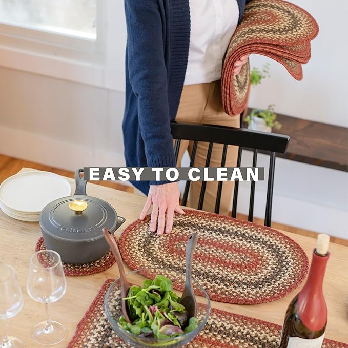 Homespice Chester Jute Woven Round Placemats Set of 6, 15", Warm Lodge and Cabin Decor, Red Table Mats - Vibrant Colors, Durable, Easy to Clean and Protects Furniture