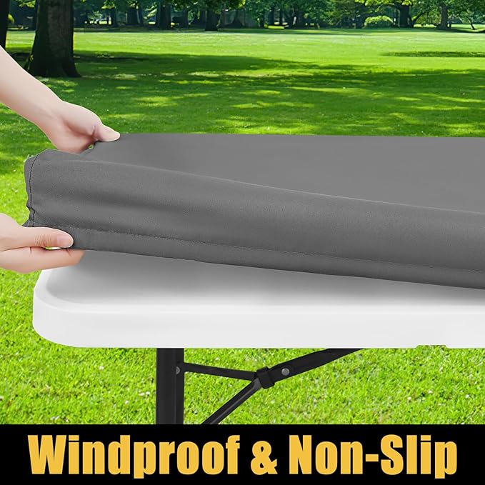 Smiry Rectangle Picnic Table Cloth, Waterproof Elastic Fitted Tablecloths for 8 Foot Tables, Washable Polyester Table Cover for Camping, Indoor and Outdoor (Grey, 30"x96")